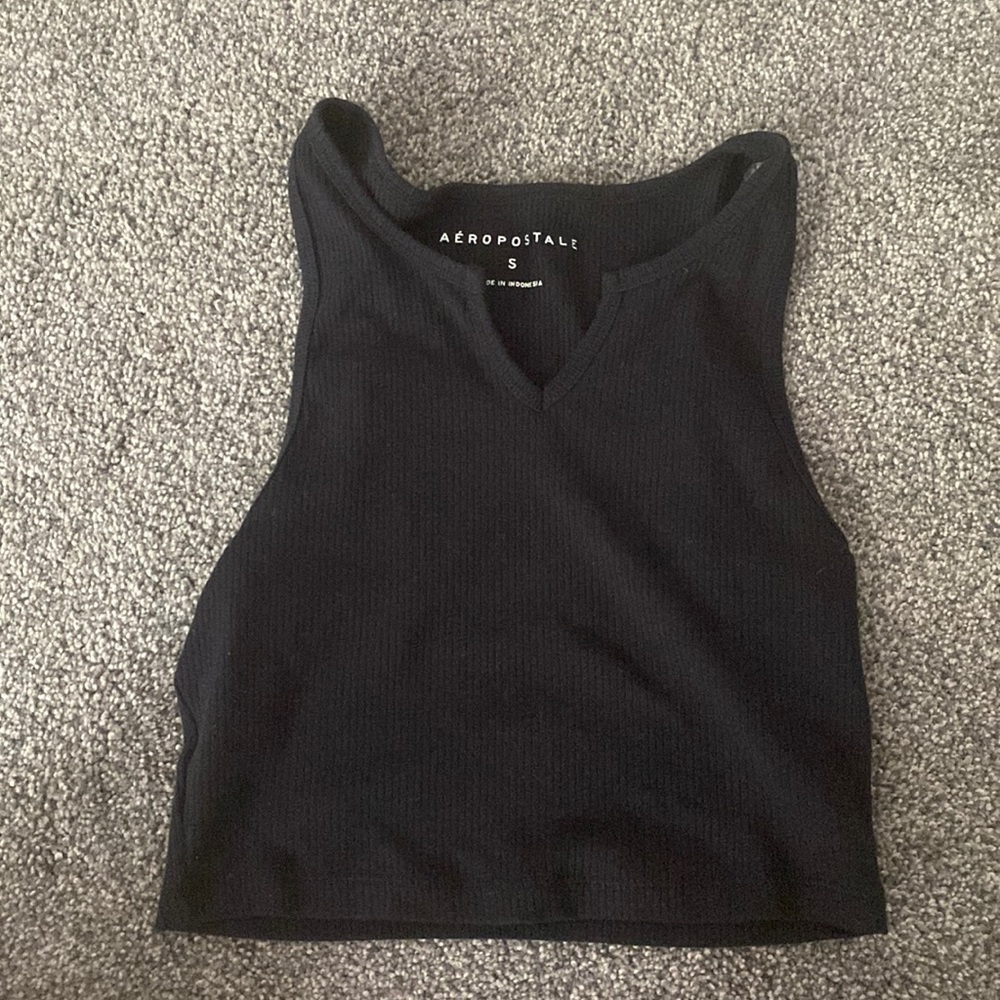 aeropostale black waffle notch tank top